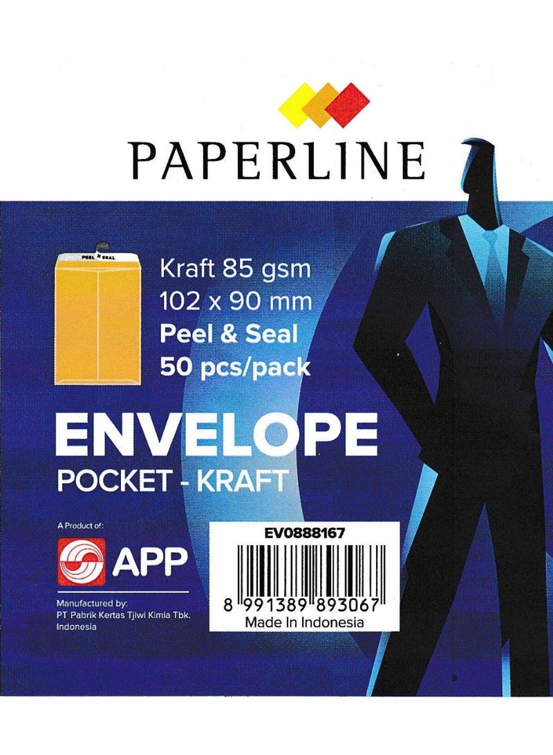 Paperline Kraft Envelopes - 102 x 90 mm Peel & Seal (50 Pack) - Image 1