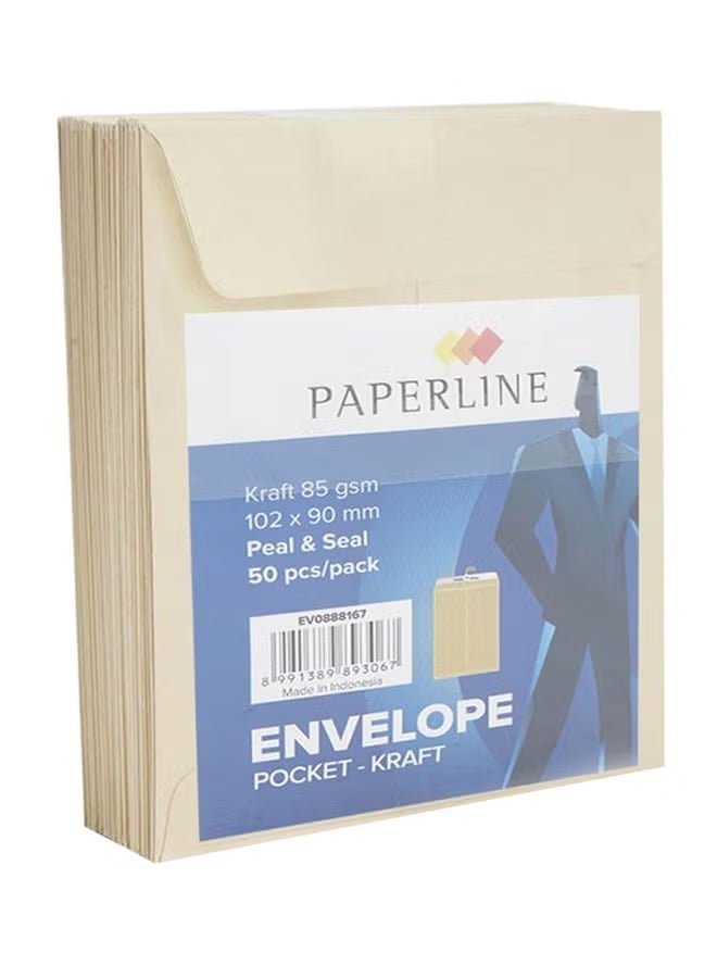Paperline Kraft Envelopes - 102 x 90 mm Peel & Seal (50 Pack) - Image 2