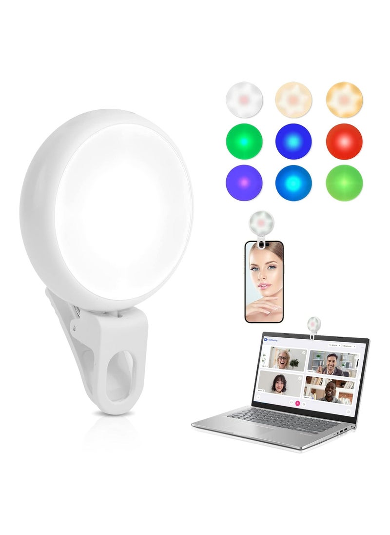 SYOSI - Selfie Clip on Ring Ligh, Rechargeable Selfie Ring Light, with 3 Light Modes and 7 Colorful Lighting, 360° Adjustable Selfie Fill Light Cell Phone Selfie Lights for Laptop, Tablet, Video, Camer - Image 1