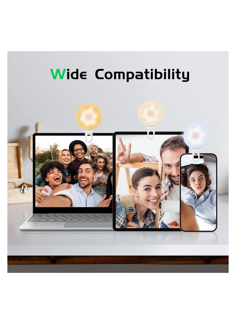 SYOSI - Selfie Clip on Ring Ligh, Rechargeable Selfie Ring Light, with 3 Light Modes and 7 Colorful Lighting, 360° Adjustable Selfie Fill Light Cell Phone Selfie Lights for Laptop, Tablet, Video, Camer - Image 1