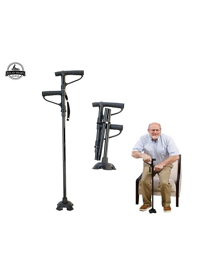 Relax Smart Walking Stick Crutch with Stand and Foldable Flashlight – Adjustable Lightweight Cane for Elderly, Anti-Slip Base, Comfortable Grip, and Night Safety - Image 5