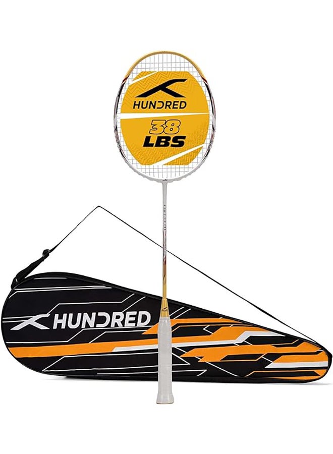 HUNDRED ATOMIC-X 38 PWR Carbon Fibre Strung Badminton Racket with Full Racket Cover | For Intermediate Players | 85 grams | Maximum String Tension - 38lbs - Image 1