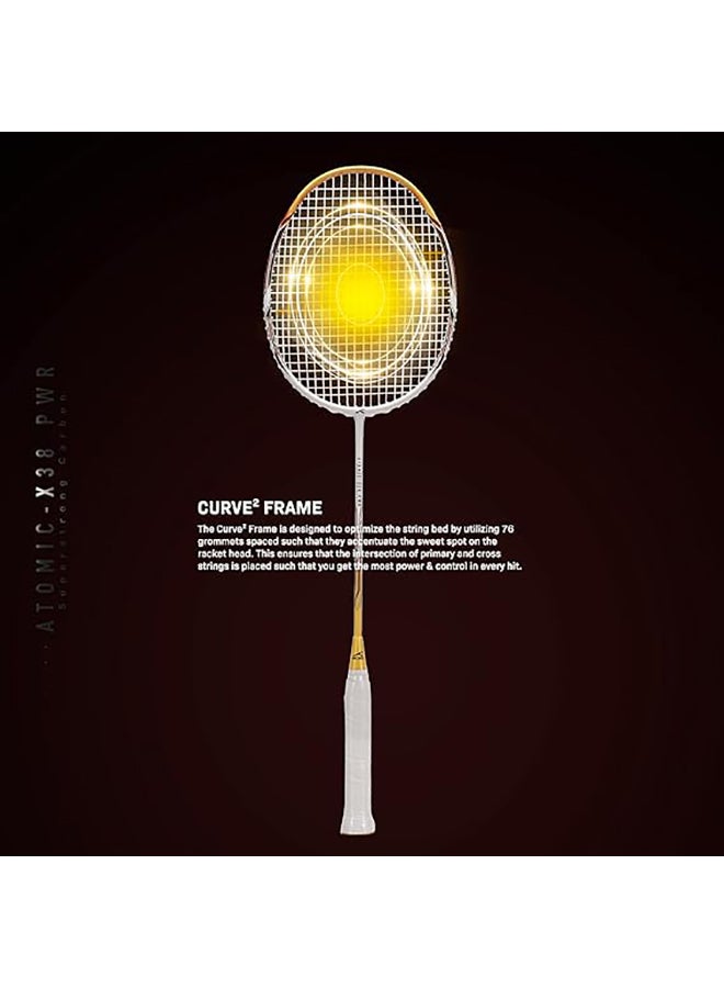 HUNDRED ATOMIC-X 38 PWR Carbon Fibre Strung Badminton Racket with Full Racket Cover | For Intermediate Players | 85 grams | Maximum String Tension - 38lbs - Image 5