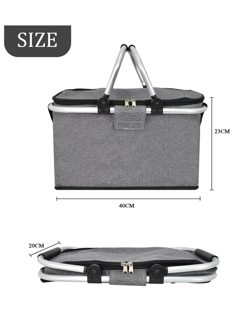 SISGL Family Outdoor Picnic Basket 20L Portable Collapsible Cooler Bag Handheld Large Capacity Insulated Basket Foldable Portable Car Storage Bag Grocery Bag Shopping Basket With Aluminium Handles For Shopping, Travel, Camping - Image 2