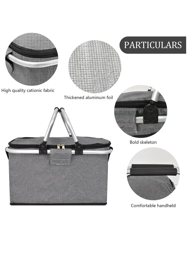 SISGL Family Outdoor Picnic Basket 20L Portable Collapsible Cooler Bag Handheld Large Capacity Insulated Basket Foldable Portable Car Storage Bag Grocery Bag Shopping Basket With Aluminium Handles For Shopping, Travel, Camping - Image 3