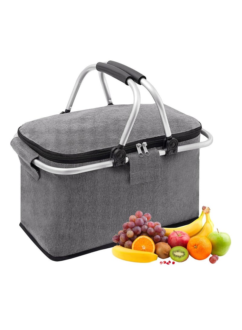 SISGL Family Outdoor Picnic Basket 20L Portable Collapsible Cooler Bag Handheld Large Capacity Insulated Basket Foldable Portable Car Storage Bag Grocery Bag Shopping Basket With Aluminium Handles For Shopping, Travel, Camping - Image 1