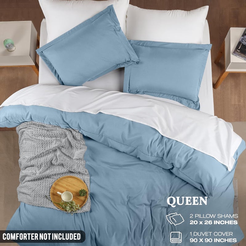 Utopia Bedding Duvet Cover Queen Size - 3 Piece with Zipper Closure - 1 Comforter Cover 90X90 Inches & 2 Pillow Shams 20X26 Inches (Dutch Blue) Comforter Not Included - Image 2