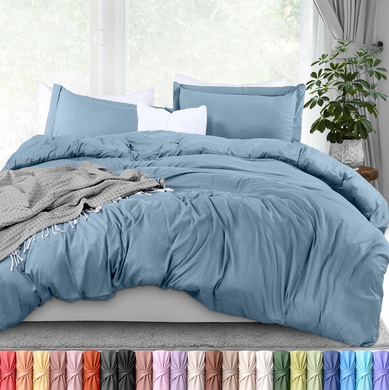 Utopia Bedding Duvet Cover Queen Size - 3 Piece with Zipper Closure - 1 Comforter Cover 90X90 Inches & 2 Pillow Shams 20X26 Inches (Dutch Blue) Comforter Not Included - Image 1