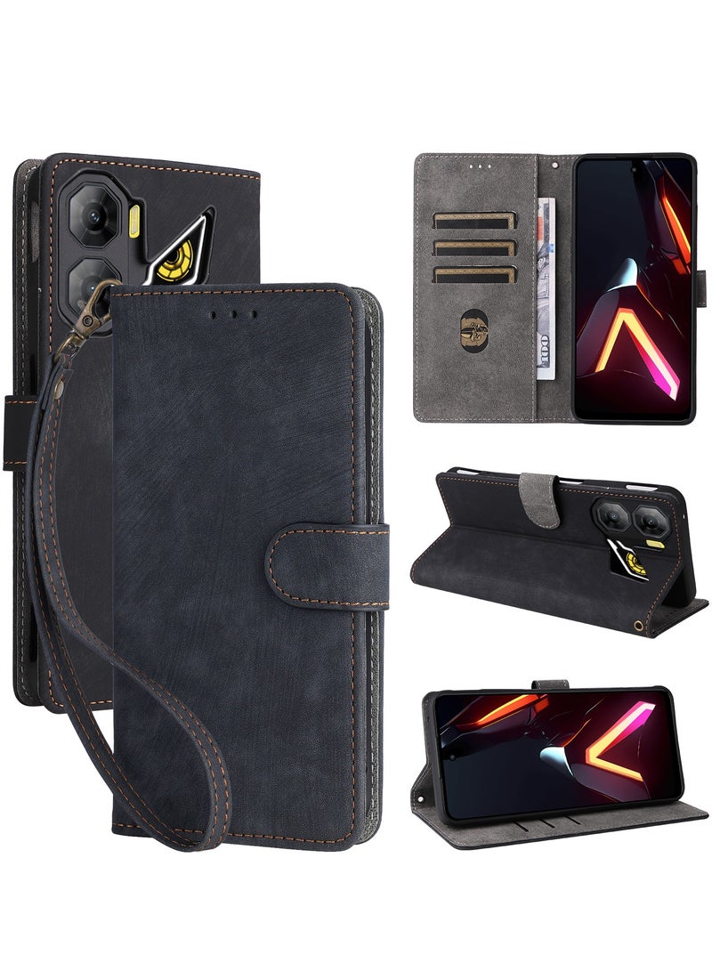 For ZTE Nubia Neo 3 Cover with Hand Strap, PU Leather Full Body Protection Shockproof Flip Mobile Cover, RFID Anti-theft Brush Folio Wallet Case - Image 1