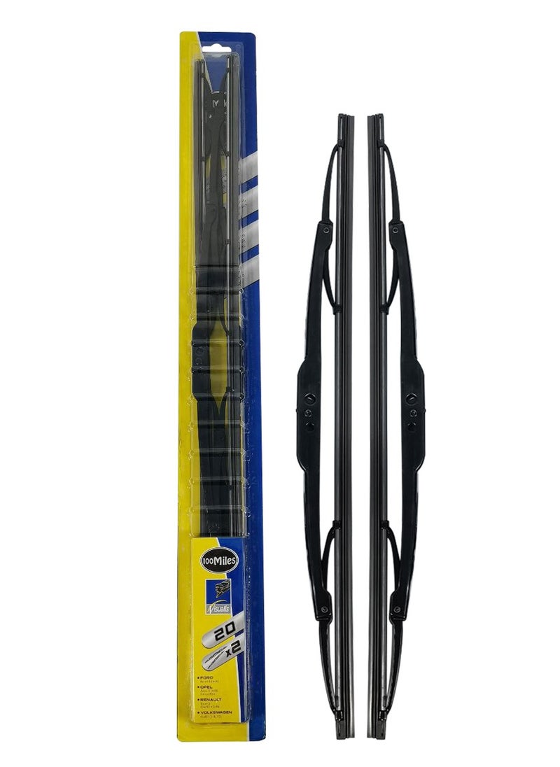 100Miles 100 MILES Car Wiper Blades Professional Grade 20" Universal Car Wiper Blades 2 Pcs Set  - Image 1