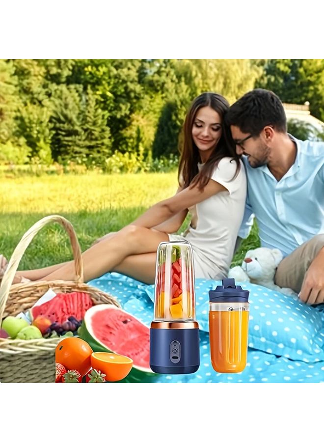 Upgraded 6 Blade 2 in 1 Portable Electric Juicer Blender USB Charging Blue Suit 2 Cups - Image 5