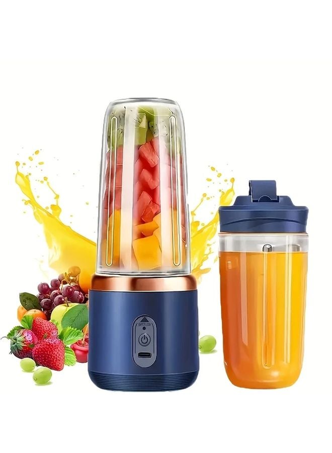 Upgraded 6 Blade 2 in 1 Portable Electric Juicer Blender USB Charging Blue Suit 2 Cups - Image 2