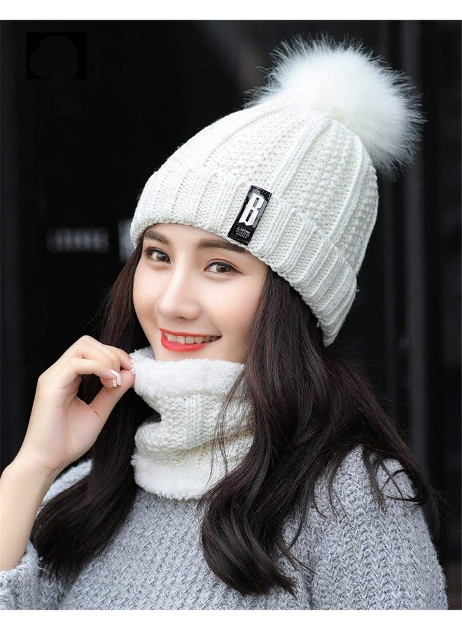Zeki Winter Soft Warm Snow Proof Pom Pom Cap (Inside Fur) Woolen Beanie Cap With Scarf for Women's & Girl's (White, Freesize)-(Pack of 02) - Image 3