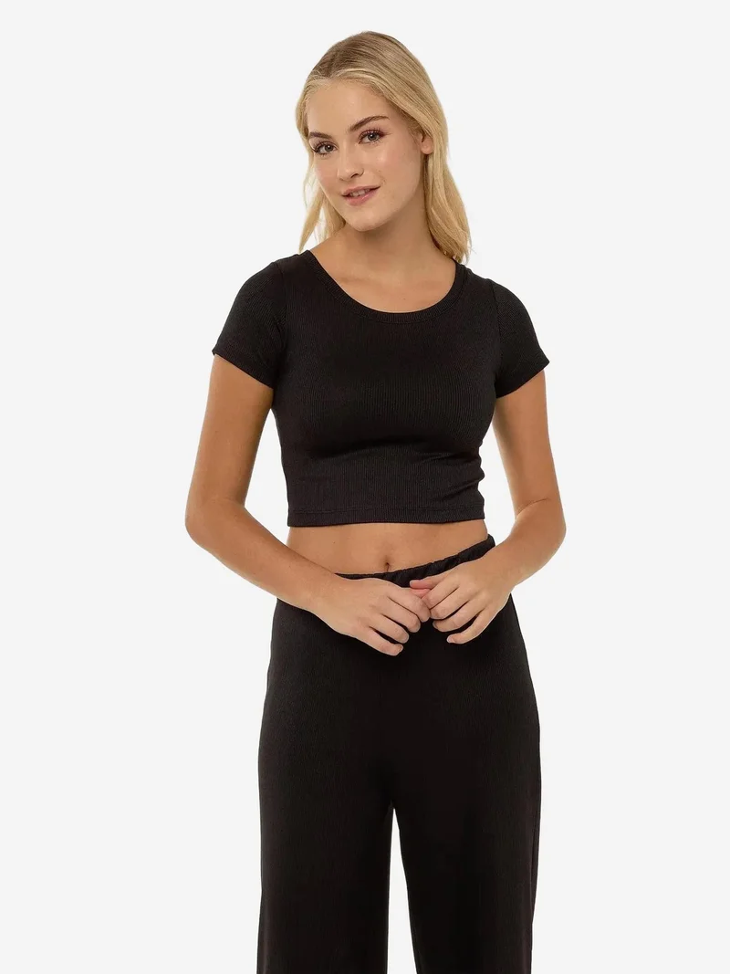 HICCUP Knit Crop Shirt & Elastic Belt Pants Set