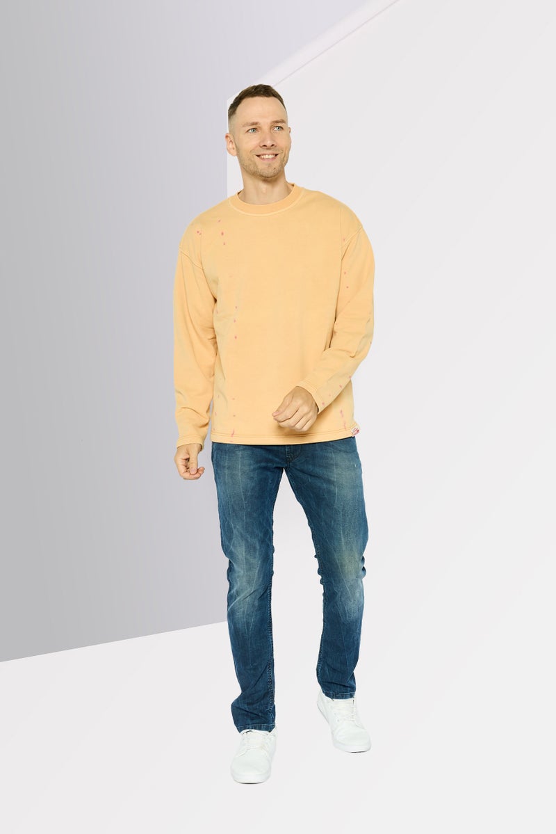 DIESEL Men Crew Neck Long Sleeves Solid Sweatshirts, Tan  - Image 2