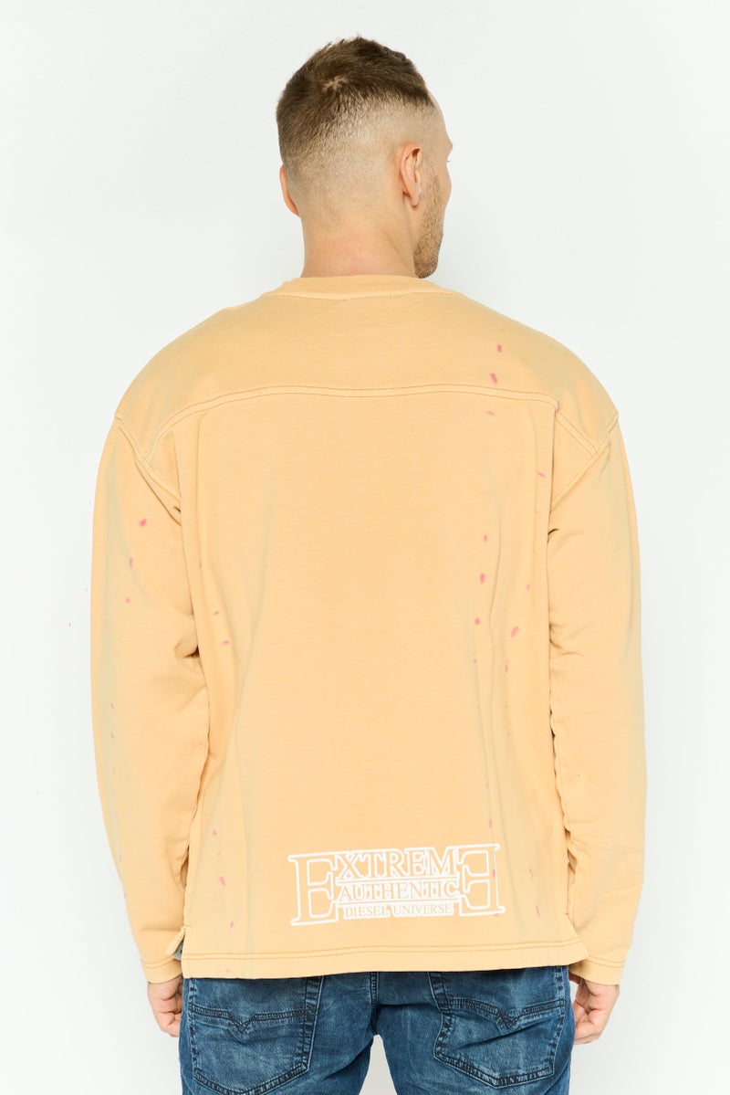 DIESEL Men Crew Neck Long Sleeves Solid Sweatshirts, Tan  - Image 4