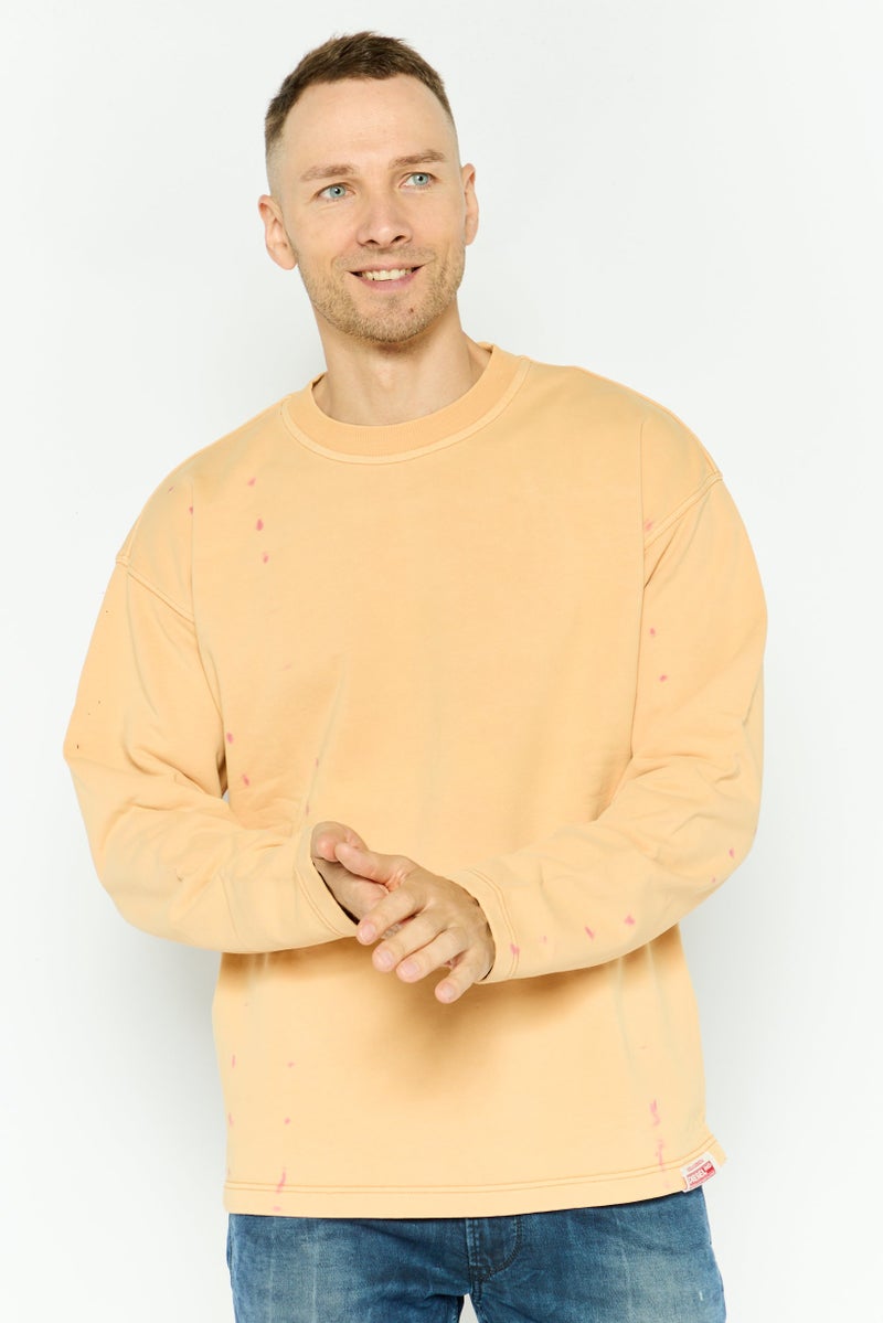 DIESEL Men Crew Neck Long Sleeves Solid Sweatshirts, Tan  - Image 1