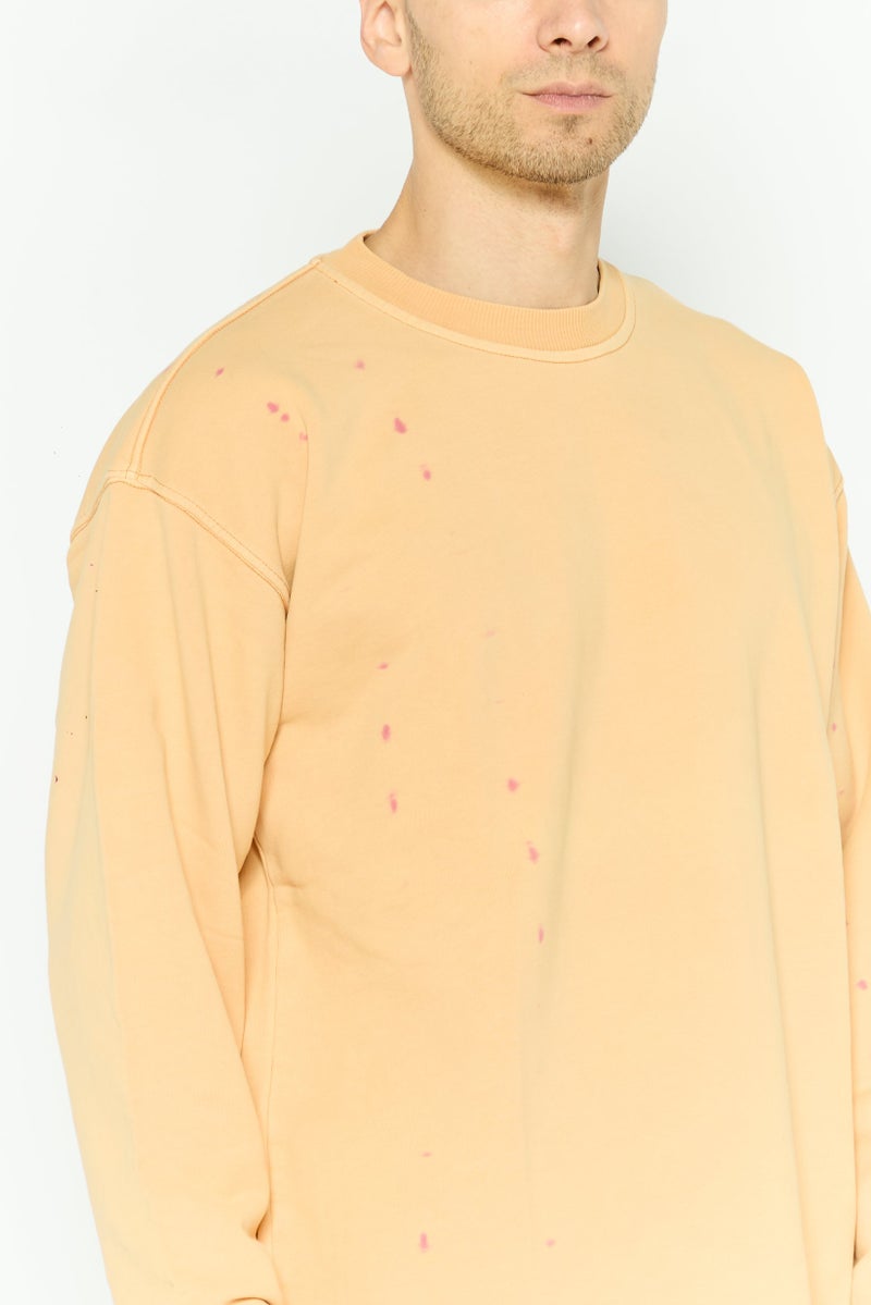 DIESEL Men Crew Neck Long Sleeves Solid Sweatshirts, Tan  - Image 3
