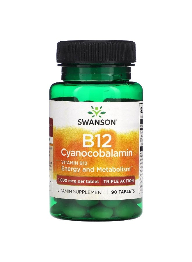 Swanson, Vitamin B12 Cyanocobalamin, Triple Action, 1,000 mcg, 90 Tablets - Image 1