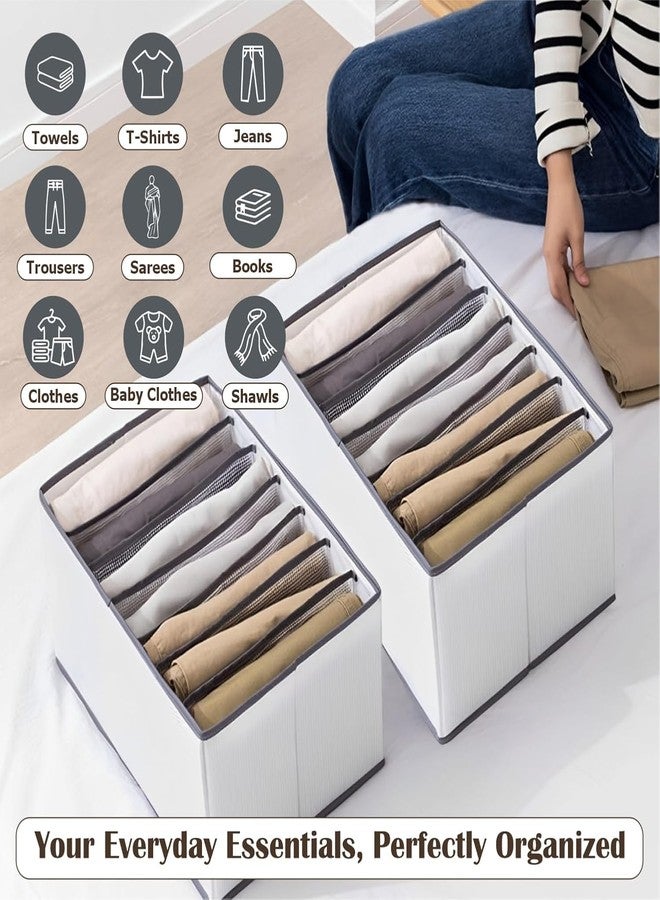 JD FRESH 7 Slot Non-Woven Fabric Clothing Storage Box/Foldable Wardrobe Organizer/Multipurpose Storage Organisers for clothes/Shirts/T-Shirts/Dress/Sweaters/Jeans (Pack of 4, White) - Image 5