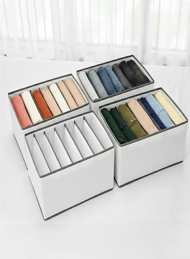 JD FRESH 7 Slot Non-Woven Fabric Clothing Storage Box/Foldable Wardrobe Organizer/Multipurpose Storage Organisers for clothes/Shirts/T-Shirts/Dress/Sweaters/Jeans (Pack of 4, White) - Image 1