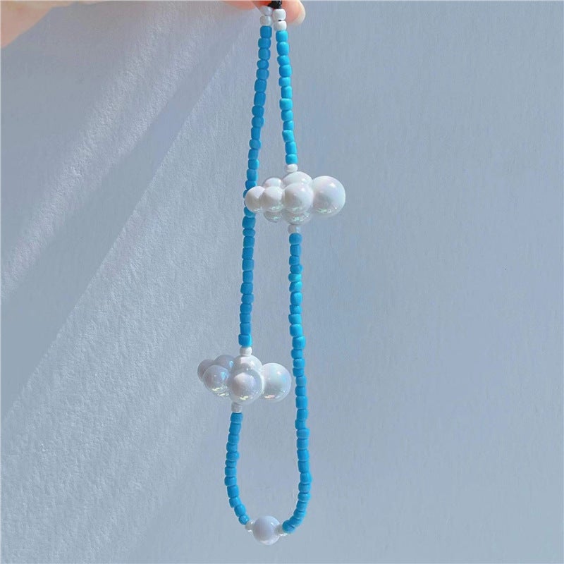 Lisa with girls mobile phone lanyard Japanese and Korean ins wind blue sky white clouds personalized beaded mobile phone chain in stock wholesale Cloud blue mobile phone chain 