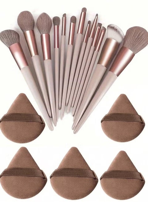 Luxury Makeup Brush Set – 13 Professional Brushes with 5 Beauty Blenders for Powder, Eyeshadow & Contour Multicolour