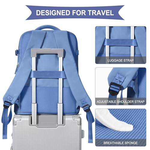 coowoz Large Travel Backpack For Women Men,Carry On Backpack Flight Approved,Hiking Backpack Outdoor Rucksack Casual Daypack Fit 15.6 Inch Laptop Shoes Compartment (Sky Blue L) - Image 5