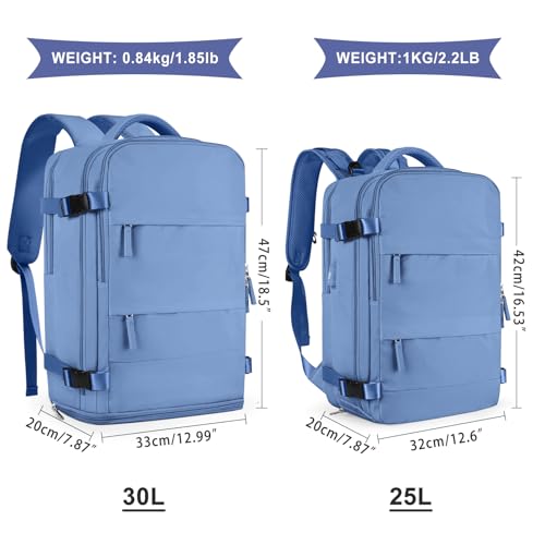 coowoz Large Travel Backpack For Women Men,Carry On Backpack Flight Approved,Hiking Backpack Outdoor Rucksack Casual Daypack Fit 15.6 Inch Laptop Shoes Compartment (Sky Blue L) - Image 3