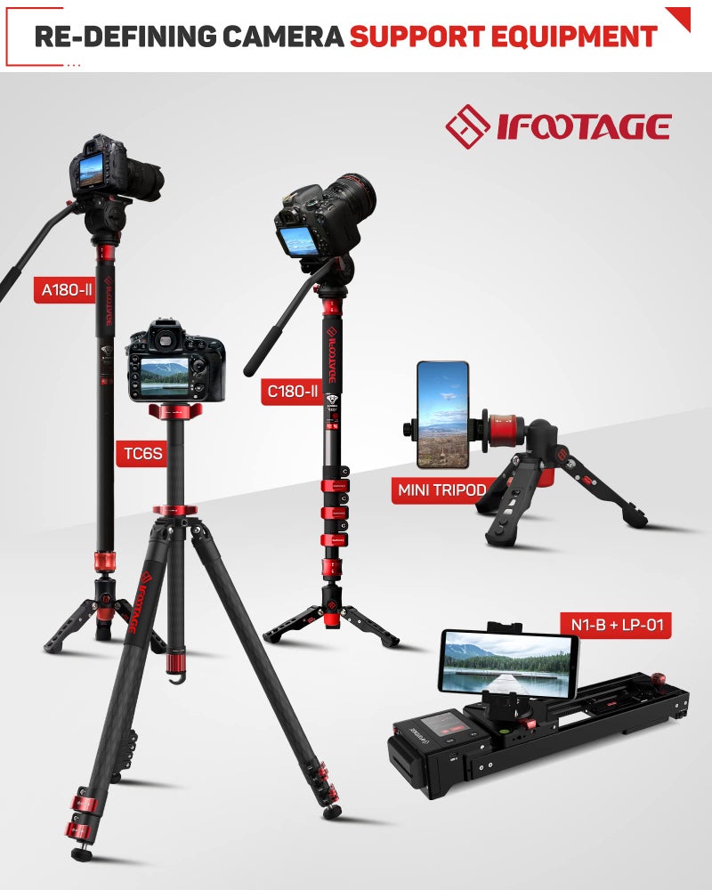 Ifootage حامل كاميرا IFOOTAGE الاحترافي 71" من الألمنيوم مع حامل ثلاثي القوائم متوافق مع كاميرات DSLR وكاميرات الفيديو، حامل أحادي Cobra 3 A180F - Image 5