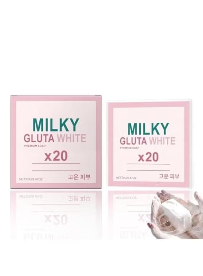 Milky Gluta White Soap, Goat Milk & Milk Extract, Korean Gentle Brightening Face & Body Soap, Deep Cleansing Exfoliating Bar for Smooth, Radiant Skin, 2-Pack