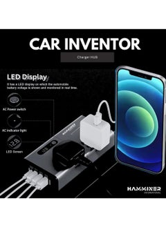 HAMMINER 200W Car Power Inverter DC 12/24V To 220V AC Car Inverter With 3 USB (2.4A + 1.2A + QC3.0 + Type-C) & 2 AC Outlets For Laptop Car Plug Adapter Car Power Inverter Car Charger Fast Charger LED Display Cigarette Lighter Connector, Perfect For Cars, SUVs & Trucks  - Image 3