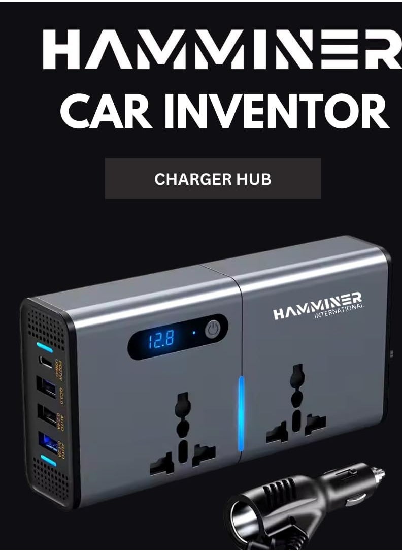 HAMMINER 200W Car Power Inverter DC 12V To 220V AC Car Inverter With 3 USB (2.4A + 1.2A + QC3.0 + Type-C) & 2 AC Outlets For Laptop Car Plug Adapter Car Power Inverter Car Charger Fast Charger LED Display Cigarette Lighter Connector, Perfect For Cars, SUVs & Trucks  - Image 5