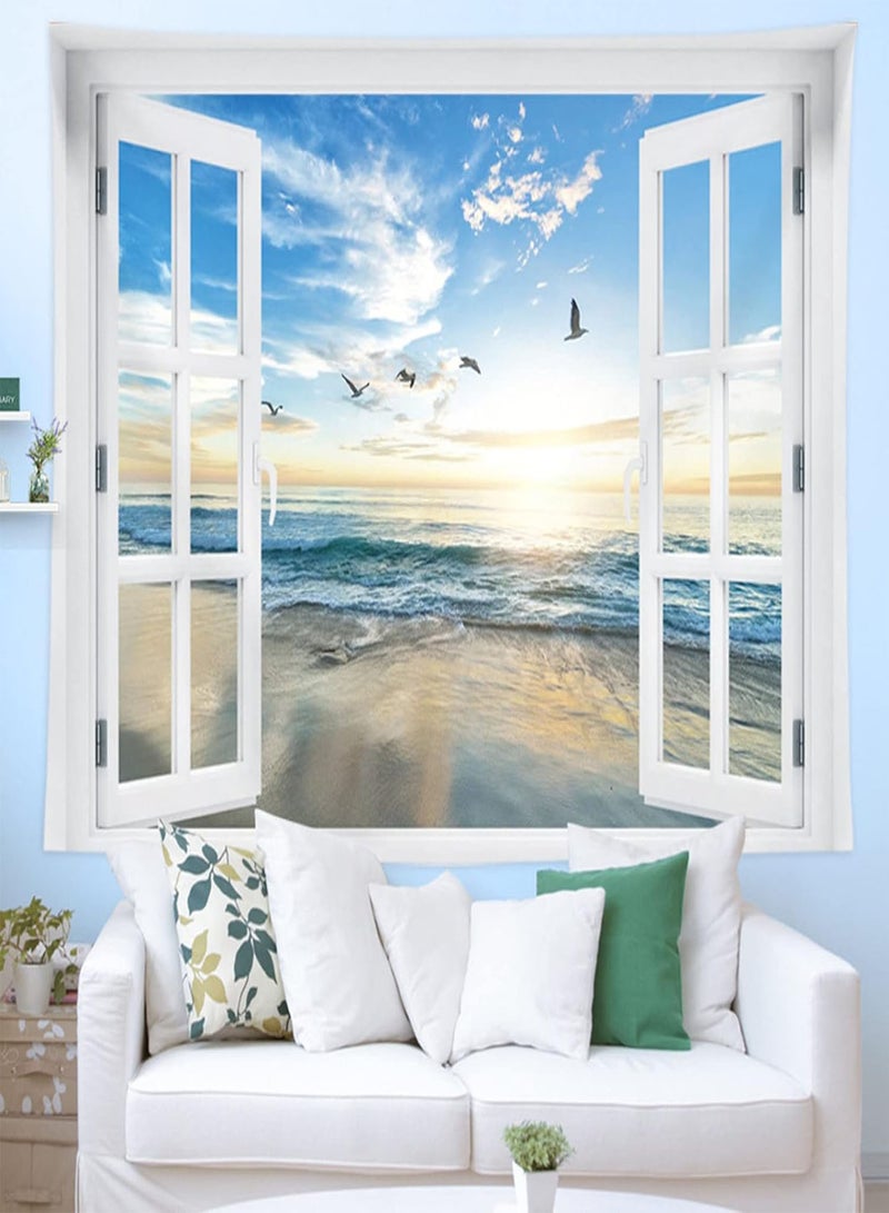 GGOOT Wall Stickers & Murals 3D Wall Sticker Window View Posters Fake Window View Canvas Sunset View Scenery Wilderness Wall Art Decorations for Home Style 2 - Image 3