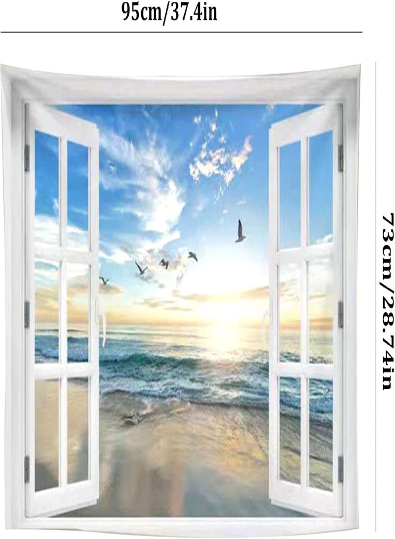 GGOOT Wall Stickers & Murals 3D Wall Sticker Window View Posters Fake Window View Canvas Sunset View Scenery Wilderness Wall Art Decorations for Home Style 2 - Image 4