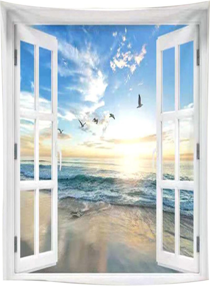 GGOOT Wall Stickers & Murals 3D Wall Sticker Window View Posters Fake Window View Canvas Sunset View Scenery Wilderness Wall Art Decorations for Home Style 2 - Image 1