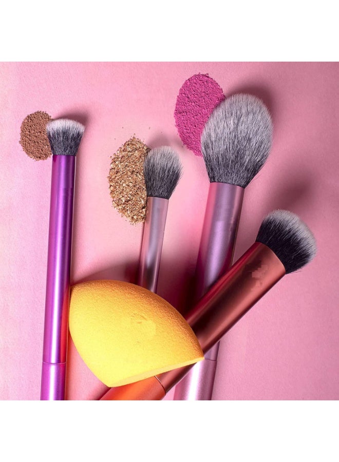 مجموعة فرش وإسفنجات مكياج احترافية من5 قطع - فرش مكياج متعددة الألوان للوجه والعين مع إسفنجة مزج ناعمة - مجموعة أدوات تجميل أساسية لتطبيق مثالي، وروتين تجميلي يومي، وفناني مكياج - Image 5