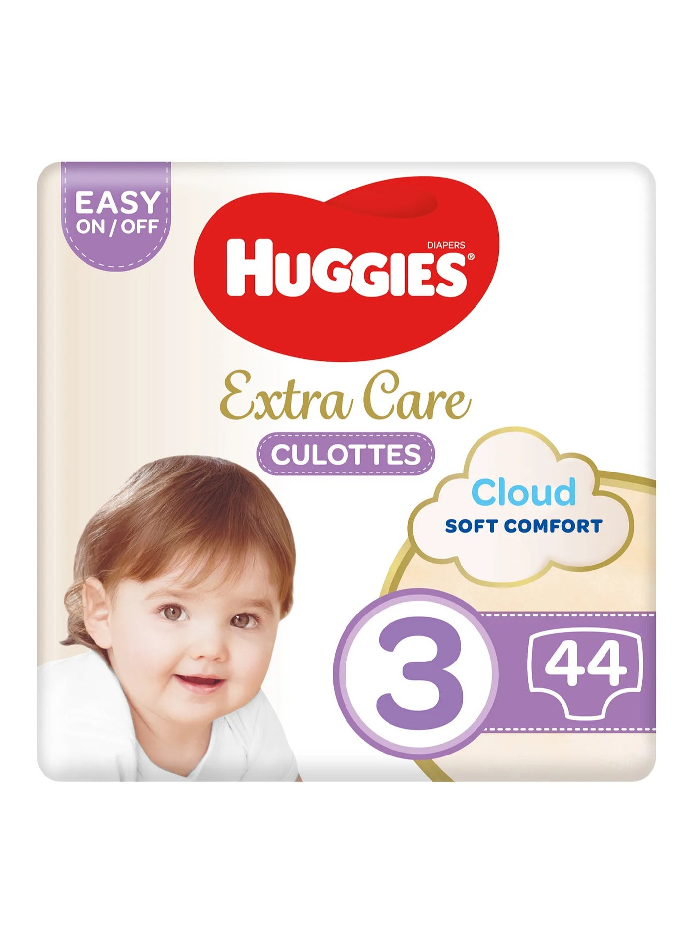 Huggies Extra Care Culottes Pant Style Baby Diapers, 44 Pieces, Size 3, 6-11kg - Double Leak Guards, Wetness Indicator, Soft Waistband