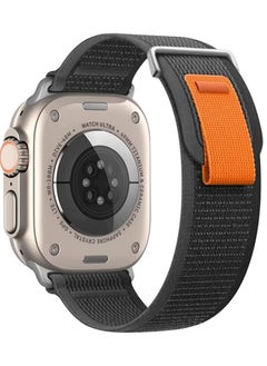 Compatible with Apple Watch Strap 44mm Ultra 49mm 45mm 42mm Replacement Band for iwatch series 8 7 6 SE 5 4 3 2 1 Stretchy Braided Nylon Sport Trail Loop Wristband for Men Women,Black/orange