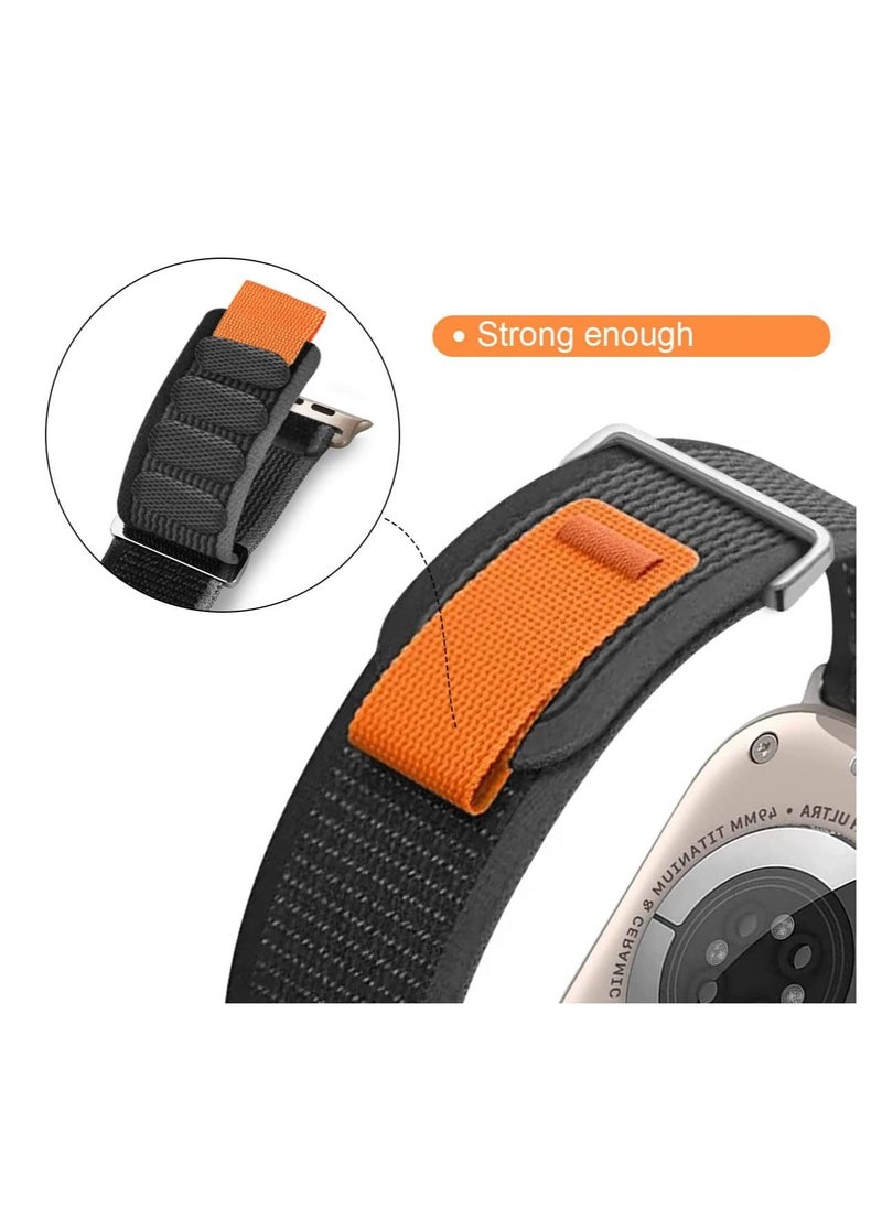 ELTRAZONE - Compatible with Apple Watch Strap 44mm Ultra 49mm 45mm 42mm Replacement Band for iwatch series 8 7 6 SE 5 4 3 2 1 Stretchy Braided Nylon Sport Trail Loop Wristband for Men Women,Black/orange - Image 1