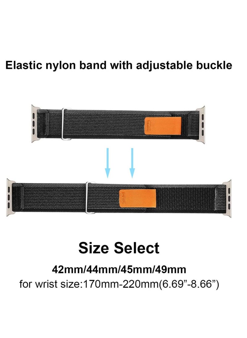 ELTRAZONE - Compatible with Apple Watch Strap 44mm Ultra 49mm 45mm 42mm Replacement Band for iwatch series 8 7 6 SE 5 4 3 2 1 Stretchy Braided Nylon Sport Trail Loop Wristband for Men Women,Black/orange - Image 1