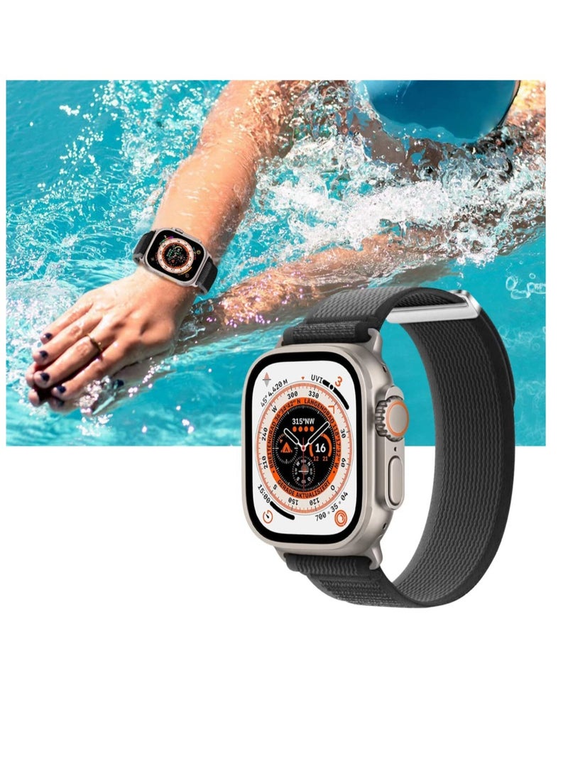 ELTRAZONE - Compatible with Apple Watch Strap 44mm Ultra 49mm 45mm 42mm Replacement Band for iwatch series 8 7 6 SE 5 4 3 2 1 Stretchy Braided Nylon Sport Trail Loop Wristband for Men Women,Black/orange - Image 1