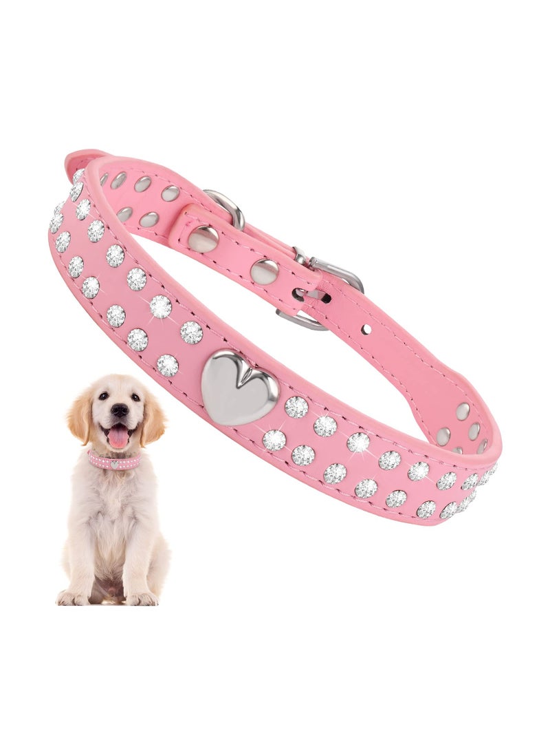 SYOSI Bling Crystal Dog Cat Collars, Rhinestone Cat Collar PU Leather Collar Chic Diamond Studded Pet Collar Glittering Bling Collars Adjustable Sparkle Collar for Small Medium Pet Dog Cat(M) - Image 1
