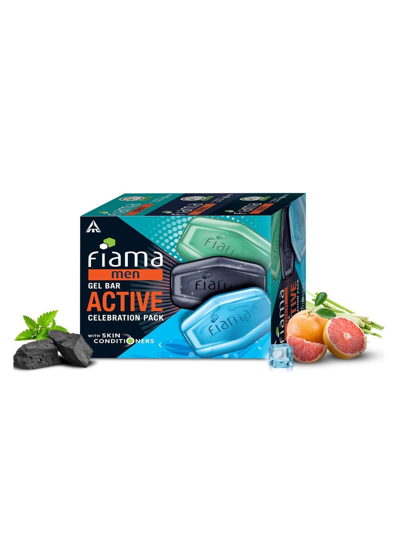 Fiama عبوة احتفال نشطة للرجال مع 3 ألواح جل فريدة (فحم و جريب فروت، نبض منعش و رياضة منشّطة) - Image 2
