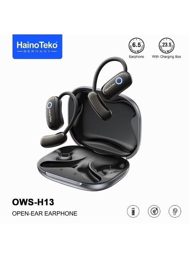 Haino Teko OWS-H13 Open-Ear Hi-Res Wireless Earphones with Ear Hook Design, Lightweight & Comfortable for Sports, Gym, Running, and Clear Calls – Black - Image 1