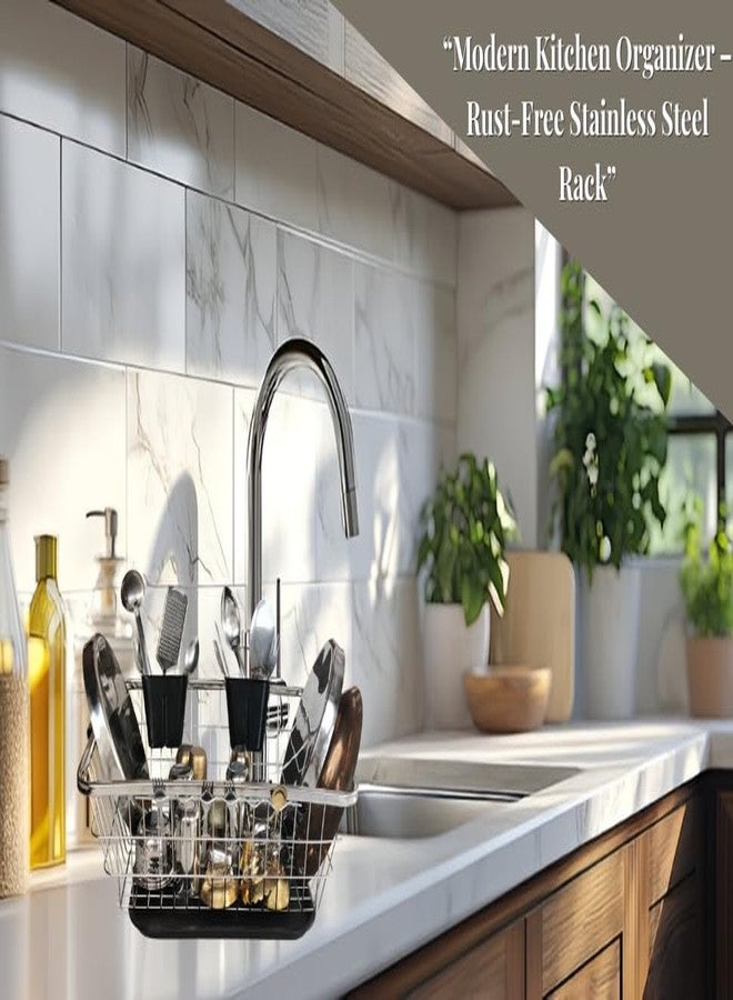 Birdwing Stainless Steel 64 x 48 x 23 Cm With Water Drip Traey Dish Drainer Rack, Utensil Drying Stand for Kitchen Plate Rack Bartan Basket Sink Top Dish Drainer Rack - Image 3