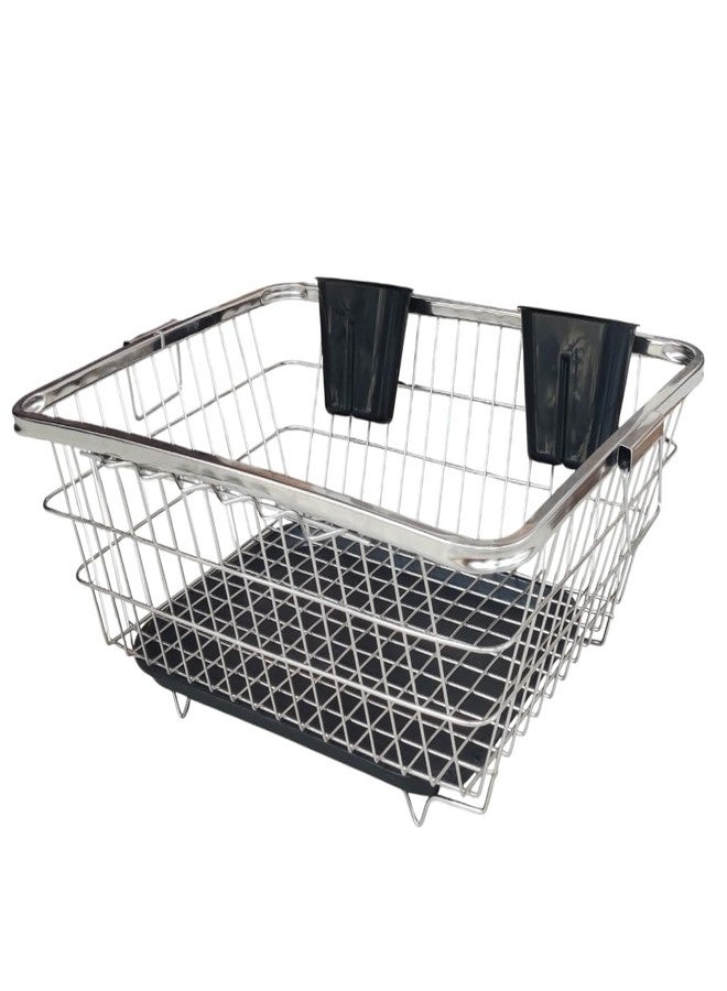 Birdwing Stainless Steel 64 x 48 x 23 Cm With Water Drip Traey Dish Drainer Rack, Utensil Drying Stand for Kitchen Plate Rack Bartan Basket Sink Top Dish Drainer Rack - Image 1