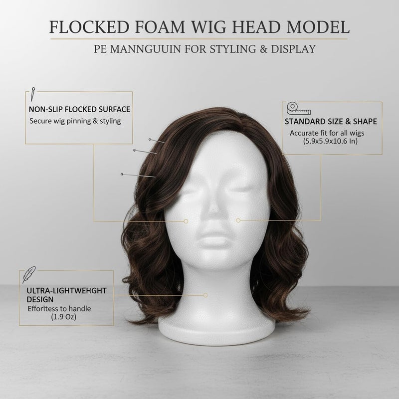 Flocked Foam Wig Head Model, PE Mannequin for Styling and Display, 5.9 x 5.9 x 10.6 Inches - Image 5