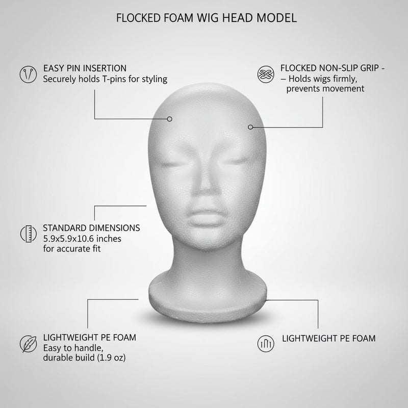 Flocked Foam Wig Head Model, PE Mannequin for Styling and Display, 5.9 x 5.9 x 10.6 Inches - Image 4