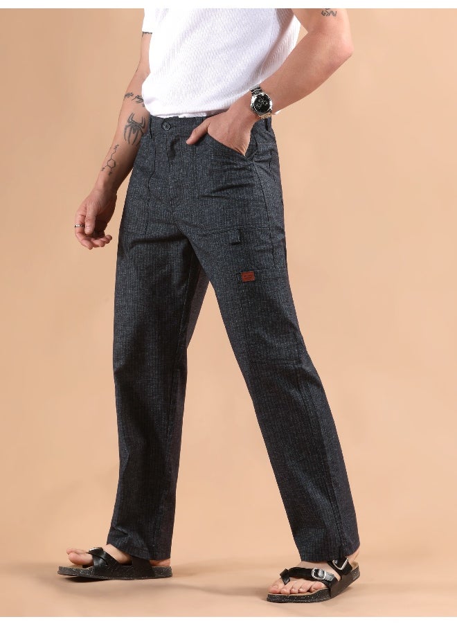 Beyoung Black Striped Patch Pocket Cargo Trousers  - Image 2